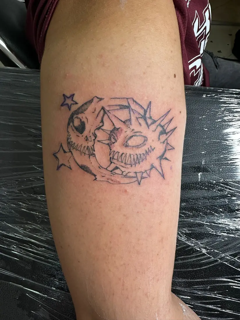 Skull Sun & Crescent Moon Linework